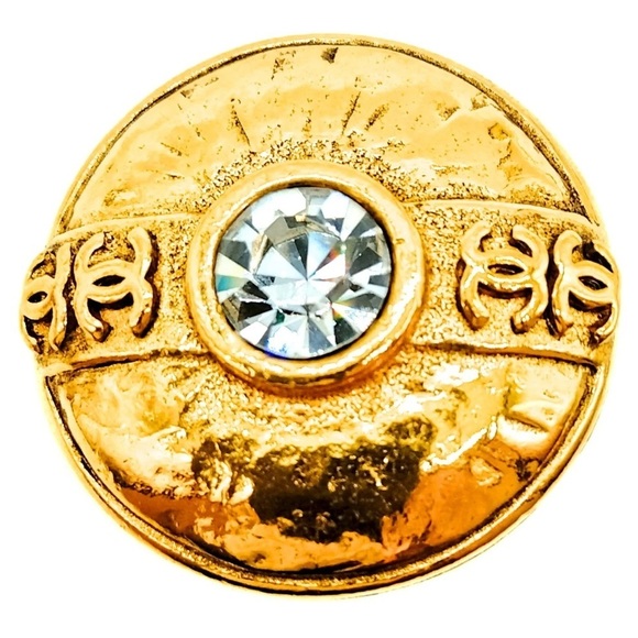 Chanel Vintage Earrings 1984 CC crystal-embellished Gold Plated Clip On - Picture 9 of 13